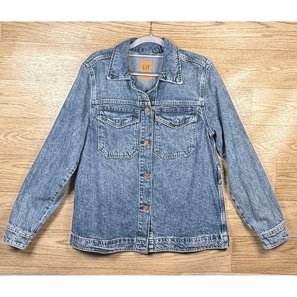 GAP Feather Denim Jacket Medium Wash TENCEL Lyocell Utility M - No Belt